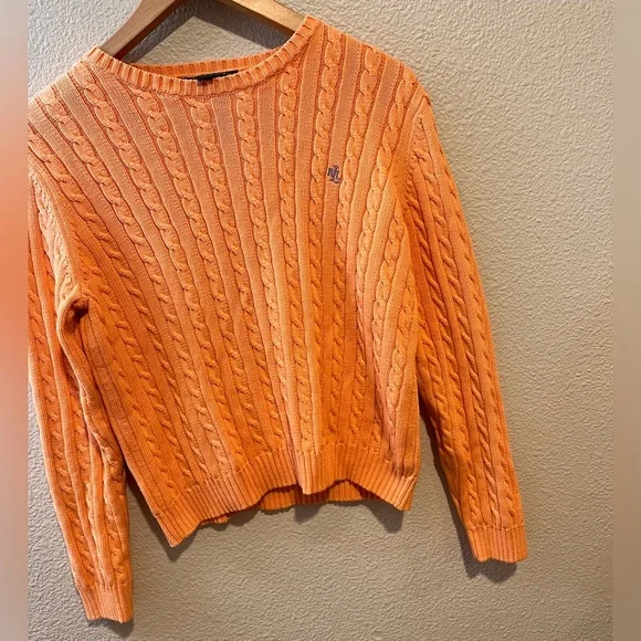 Lauren Ralph Lauren Vtg Cable Knit 100% Cotton Crewneck Cropped Sweater M - Picture 3 of 9